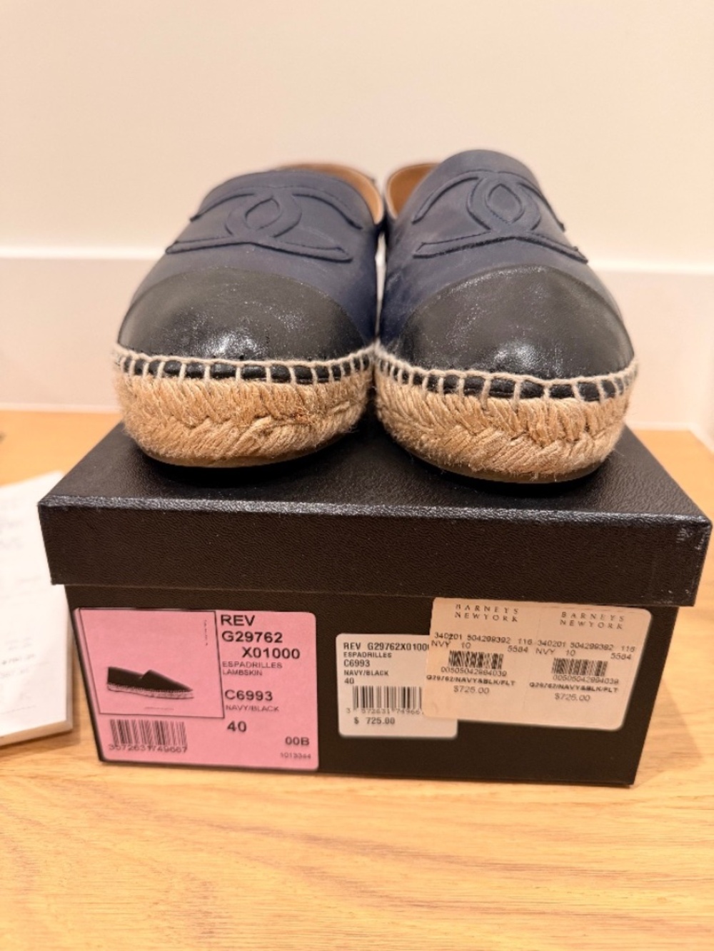 Chanel Espadrilles Navy Lambskin Black Cap Toe CC Logo EU 40